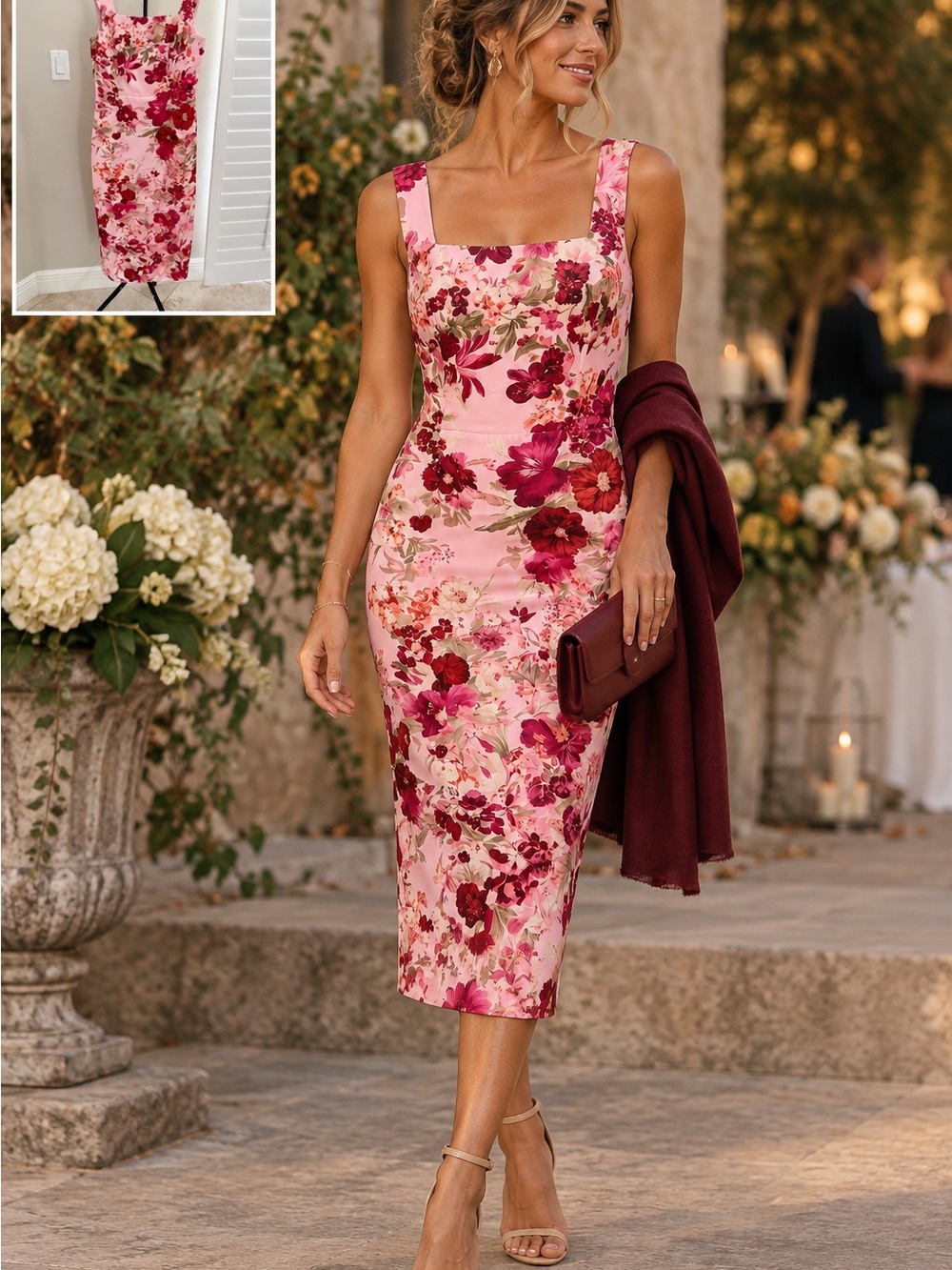 Fehaute Floral Midi Dress Size 4 NWT Wedding Guest